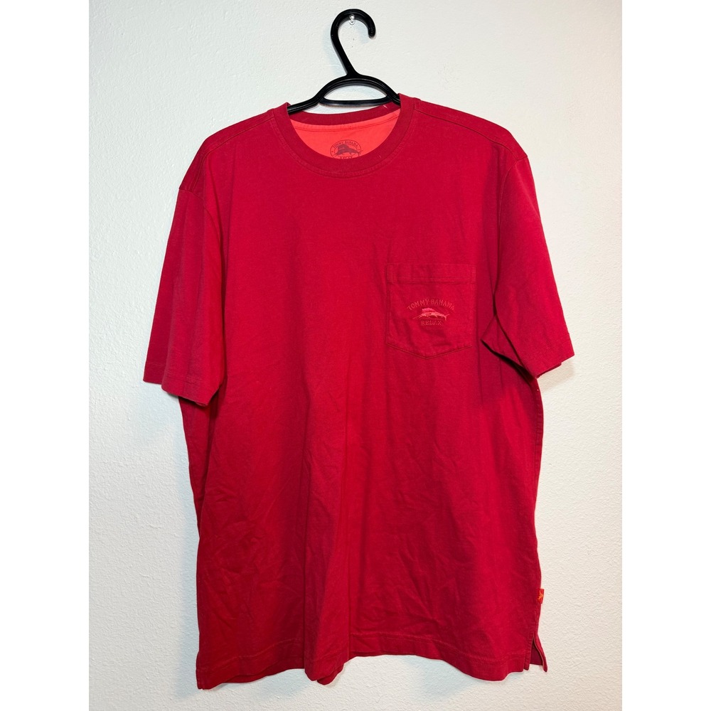 Tommy Bahama Relax Mens Red Pima Cotton Pocket T-Shirt Medium Embroidered Logo